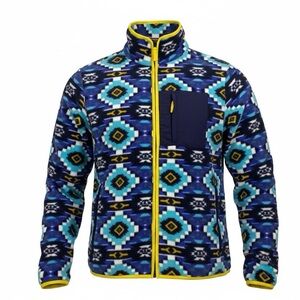Wesc Moritz Aztec Fleece Jacket Southwestern Blue Yellow Men’s Large Women’s XL